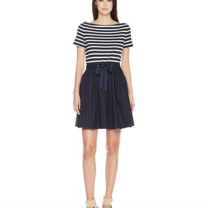 Kate Spade navy stripe mixed media boat neck dress